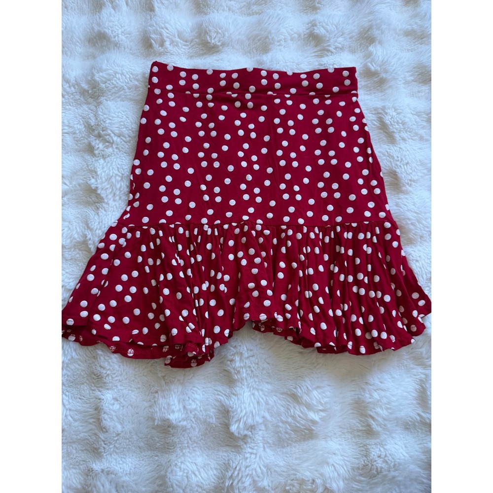 PrettyLittleThing Red Polka Dot Ruffle Hem Mini Skirt Womens USA 6 UK 10